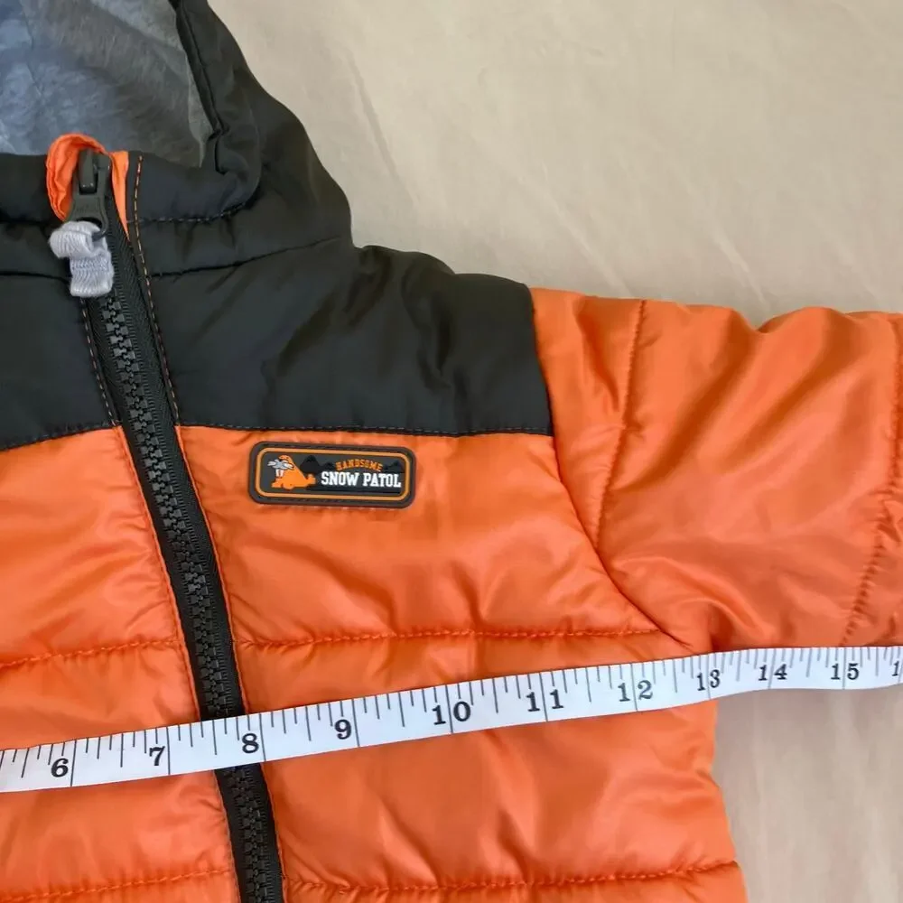 Carter’s Baby Sz 6-9mo Puffer Bunting Hooded Snowsuit Orange Brown Zip-up Warm